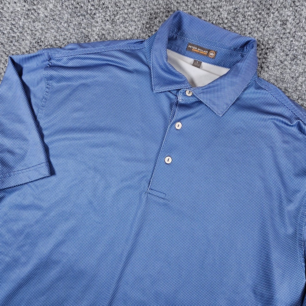 Peter Millar Summer Comfort Mens Large Blue Micro Dot Golf‎ Polo Country Club